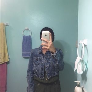 distressed cropped denim jean jacket